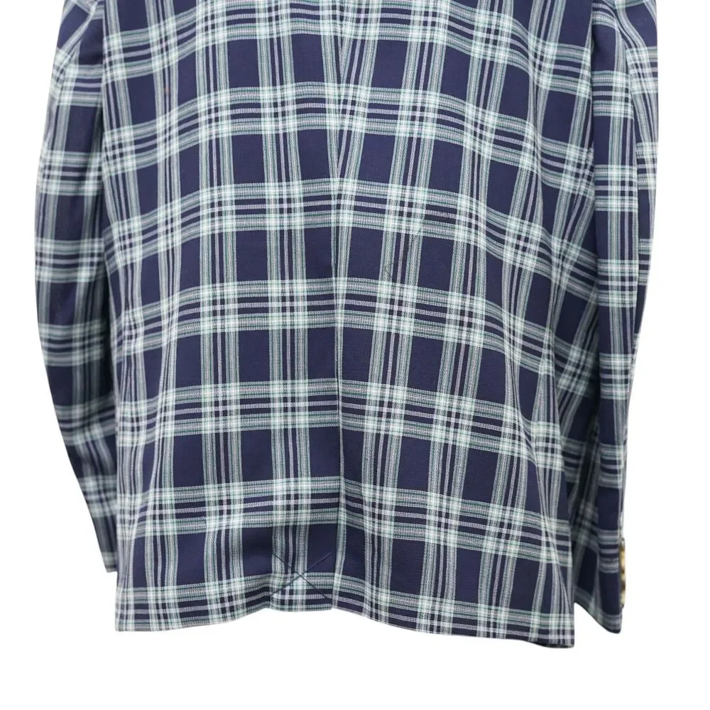Mens 48R Navy Blue Green Plaid Cotton Blazer 2 Button Sport Coat Wedding Formal